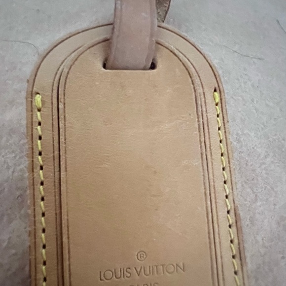 Louis Vuitton Accessories - Louis Vuitton Tan Leather Tag with Yellow Stitching